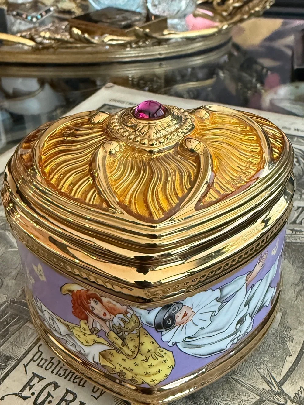 House of Fabergé Porcelain Pulcinella Music Box 24k Gold Plated Accents